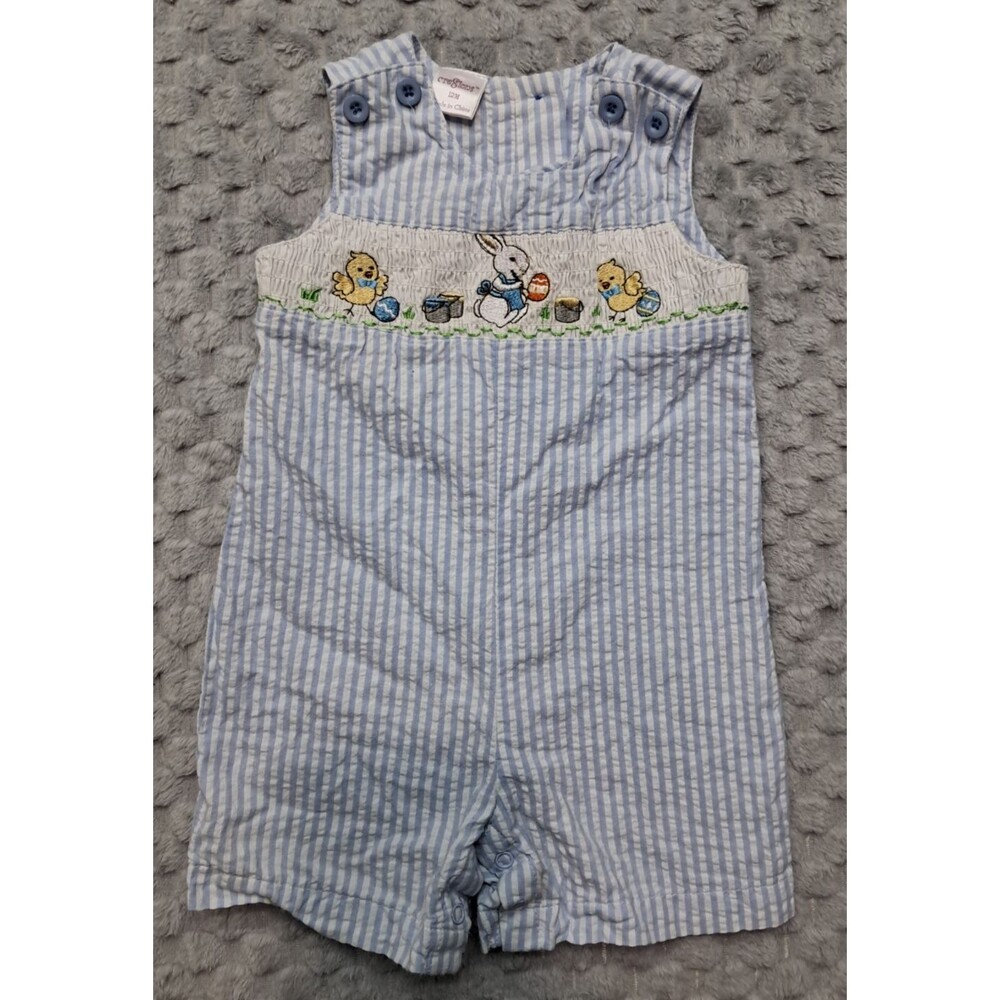 Cre8ions Romper Shortalls Boys 12M Seersucker Baby Sleeveless Easter Bunny Duck